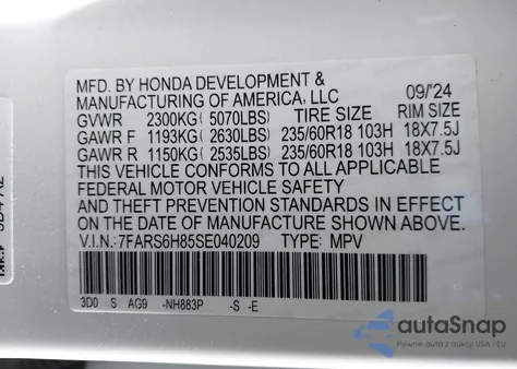 2025 Honda Cr-V Hybrid Sport-L from USA, damaged, VIN 7FARS6H85SE040209